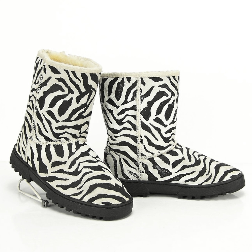 AUSSIE DOG Women Zebra Print Sheepskin Winter Boot